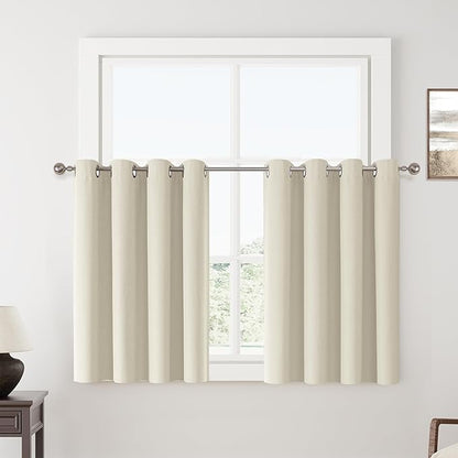 ChrisDowa 100% Blackout Birch Solid Curtains 45 Inches Long 2 Panels for Bedroom Living Room,Farmhouse Room Darkening Thermal Insulated Soundproof Grommet Top Window Treatment Drapes,52x45