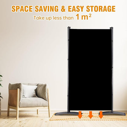 6 Panel Folding Privacy Screens, 6 FT Tall Wall Divider with Metal Frame, Freestanding Room Divider for Office Bedroom Study (6 Panel, Black)