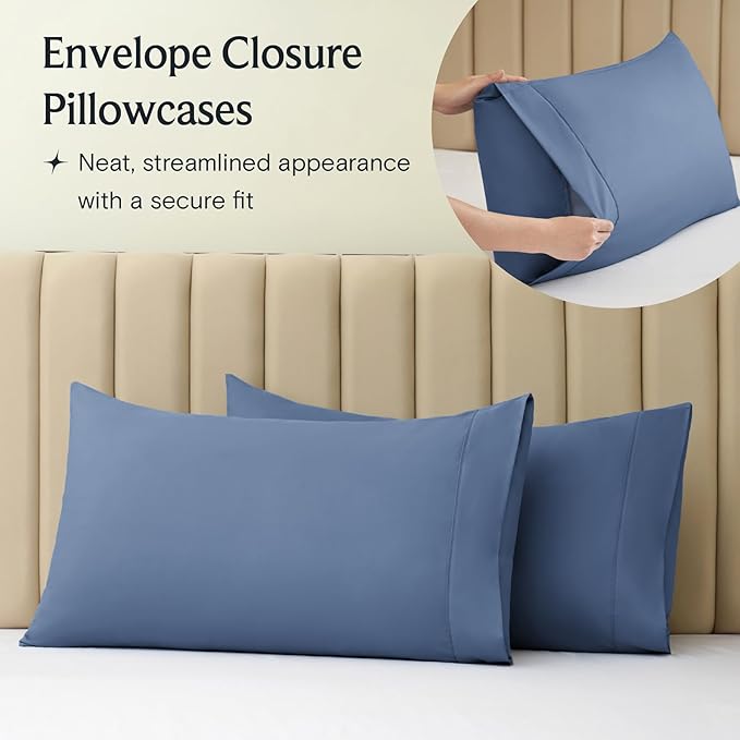 LuxClub 4 PC Full Sheet Set, Deep Pockets Wrinkle Free Cooling Bed Sheets Hotel Bedding for Women, Men, Kids & Teens, Includes 1 Fitted Sheet, 1 Flat Sheet and 2 Pillowcases-Soft Oxford