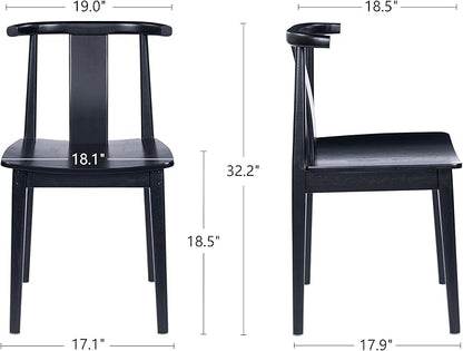 Wood Dining Room Chairs Set of 6, Mid Century Modern Kitchen Chairs Wishbone Chair with Curved Back Armless Accent Chair for Living Room Restaurant, Black