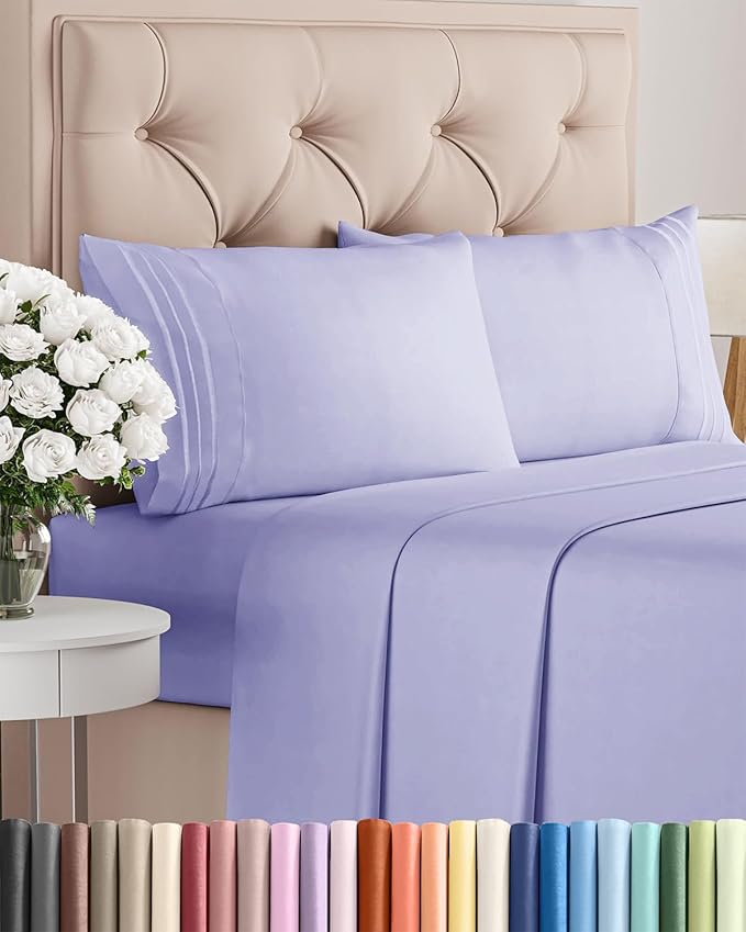 King Size 4 Piece Sheet Set - Comfy Breathable & Cooling Bed Sheets Set - Hotel Luxury Bedding for Women, Men, Kids, Teens, Boys & Girls - Deep Pockets, Ultra-Soft, Wrinkle Free - Oeko-Tex - Lavender