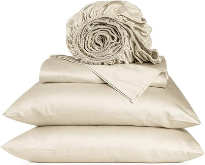URBANHUT 800 Thread Count 100% Cotton King Size Sheets, Luxury 4 Piece King Bedsheets, Hotel Sheets Sateen Finish - Better Than Egyptian, 16" Elasticized Deep Pocket - Ivory