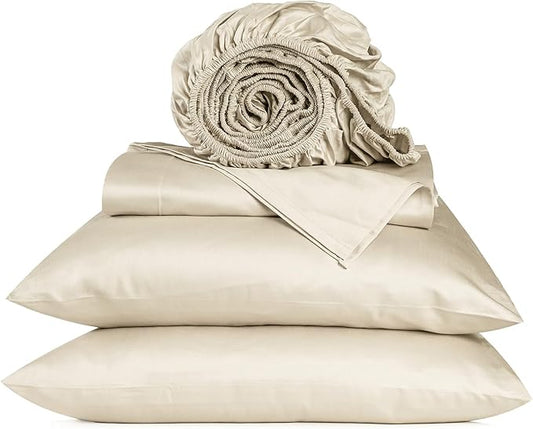 URBANHUT 800 Thread Count 100% Cotton California King Size Sheets, Luxury 4 Piece Cal King Bedsheets, Hotel Sheets Sateen Finish - Better Than Egyptian, 16" Elasticized Deep Pocket - Ivory