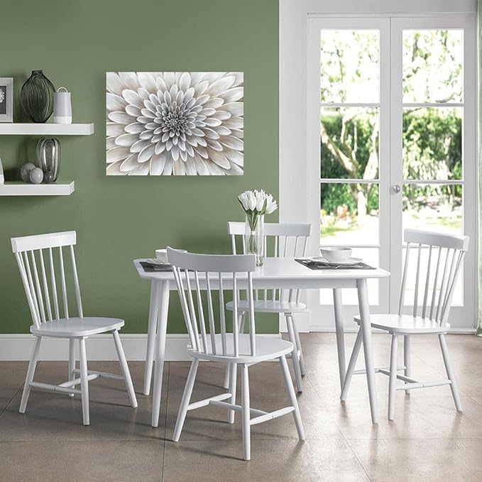 Floral Wall Art in Neutral White Color Modern Abstract Canvas Painting Large Home Decor Framed Boho Artwork Dahlia Flower Picture for Living Room Bathroom Bedroom Home Office