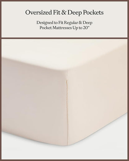 Cozy Earth Luxury Bed Sheet Set - 100% Viscose from Bamboo Fabric, Ultra-Soft & Breathable, Fits Regular & Deep Pocket Mattresses up to 20" - 4 Pieces Twin Sheet Set Oat