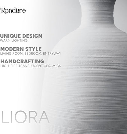 RONDURE 10.4" Modern Ceramic Table Lamp, Fully Dimmable Modern Bedside Lamps for Bedroom, Living Room and Nightstand, White Translucent Ceramic Shade, Warm Ambient Lighting, Corded, Bulb Included