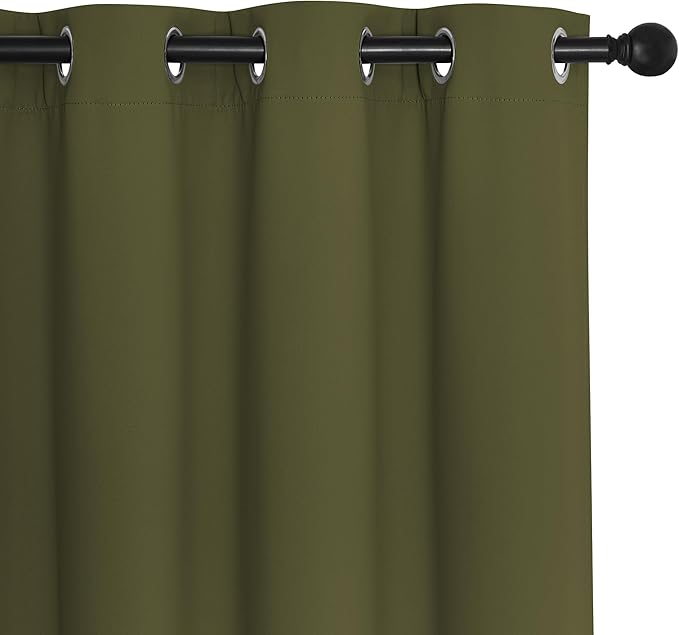 NICETOWN Blackout Curtains 84 Inch Length, Thermal Insulated Curtains for Bedroom Grommet Energy Saving Room Darkening Drapes for Living Room Window, 1 Panel, Olive Green, 66" W x 102" L