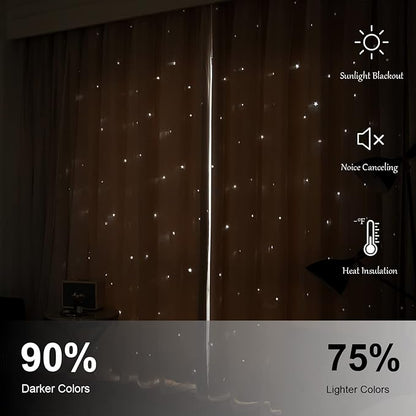 Star Double Layer Blackout Curtains for Bedroom, Kids - Cute, 96 Inches Long, 2 Panels Set, Beige, 42 X 96 Inches