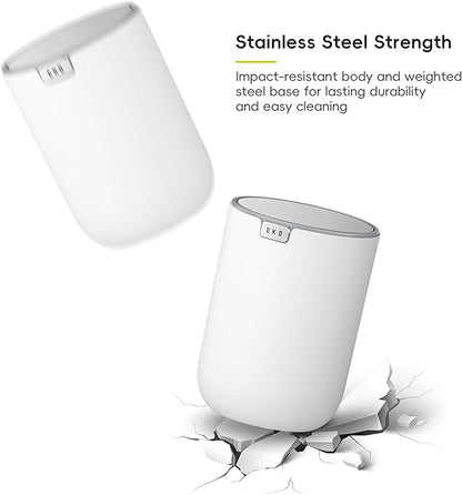 EKO Fandy 0.58 Gal/2.2L Mini Trash Can with Lid, Swing-Top Desktop Trash Can for Bathroom, Countertop, Vanity, Desk or Office, Small Garbage Bin (White)