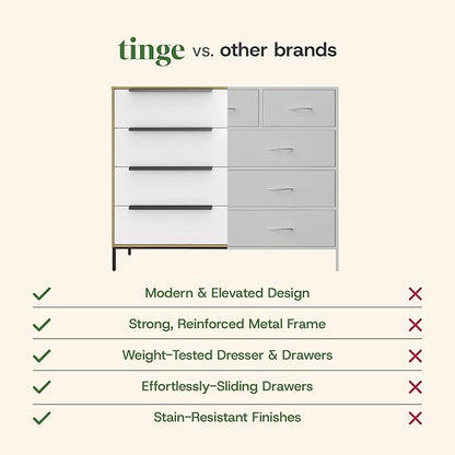 Lira Premium Fabric Dresser - Solid Wooden Frame, 8 Spacious Sag-Proof Drawers with Sleek Metal Handles - Premium & Durable Storage Solution for Your Home (Light Brown)