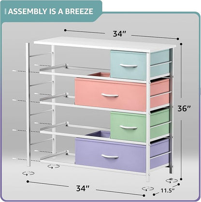 Sorbus Dresser with 8 Drawers - Furniture Storage Chest for Kid’s, Teens, Bedroom, Nursery, Playroom, Clothes, Toys - Steel Frame, Wood Top, Fabric Bins (Pastel)