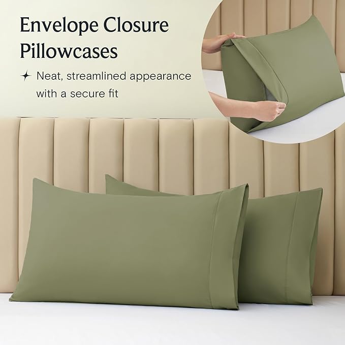 LuxClub 3 PC Twin Sheet Set, Deep Pockets Wrinkle Free Cooling Bed Sheets Hotel Bedding for Women, Men, Kids & Teens, Includes 1 Fitted Sheet, 1 Flat Sheet and 1 Pillowcase-Silky Soft Olive