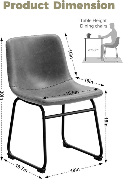 Dining Chairs Set of 6, 18 Inch Modern Armless Dining Chair with Back, Faux Leather Kitchen Dining Room Chair with Metal Legs for Home, Bistro Coffee Shops (Grey)