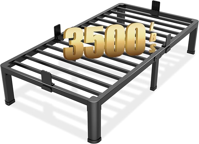 FUIOBYVV 12 Inch Twin Bed Frame with Round Corner Edge Legs 3500 lbs Metal Heavy Duty Steel Slats Support No Box Spring Needed Platform Noise Free Easy Assembly