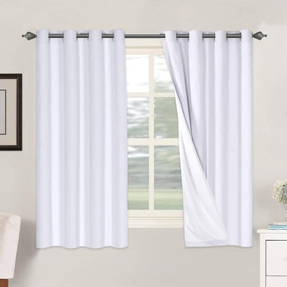 H.VERSAILTEX Linen Blackout Curtains 63 Inches Long 100% Blackout Thermal Insulated Textured Linen Look Curtain Draperies Anti-Rust Grommet, Energy Saving with White Liner, 2 Panels, Bright White
