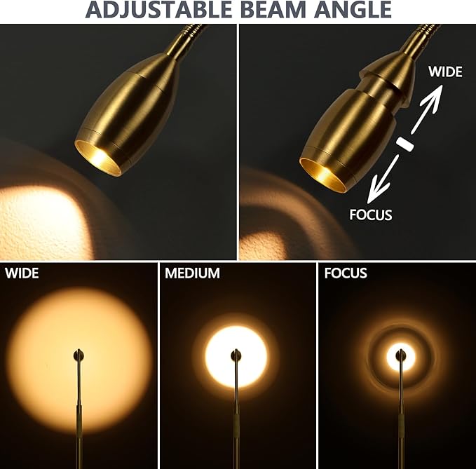 Reading Floor Lamp, 72" Tall LED Lamp with Flexible Gooseneck, Dimmable Zoomable Spotlight, Adjustable Color Beam Standing Lamp, Touch & Remote Control, Task Craft Bedroom Living Room (Antique Brass)