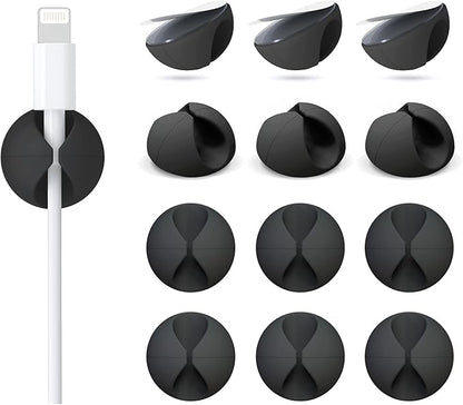 12 Pack Cable Clips, Znben Cord Organizer Holder Adhesive Cable Management Charger Wire Holder Clips for Desk, Home, Office, Car, Cubicle, Nightstand Black