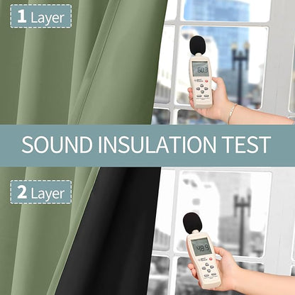 BGment Short 100% Blackout Curtains for Bedroom, Thermal Insulated Energy Efficiency Noise Reducing Grommet Curtains 54 Inch Length with Liner for Small Window 2 Panels Each 42 Inch Wide, Grass Green