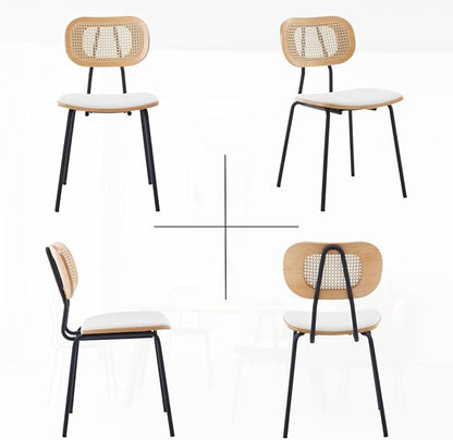 HEAH-YO Dining Chairs Set of 2, Upholstered Faux Leather Rattan Dining Chairs with Backrest and Metal Legs, Armless Kitchen Rattan Chairs for Dining Room, White