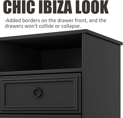 Set of 2 Large Night Stand with Drawers, 17.7" W Nightstand with 2 Drawers, Accent Bed Side Table and End Table with Large Open Storage for Bedroom, Living Room,Black