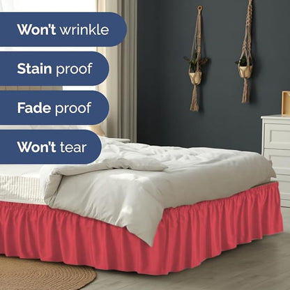 Wrap Around Dust Ruffle Bed Skirt - Red - for King Size Beds with 18 Inch Drop - Easy Fit Elastic Strap - Adjustable Pleated Bedskirt w/Brushed Fabric - Wrinkle Free - for Women, Men, Kids & Teens