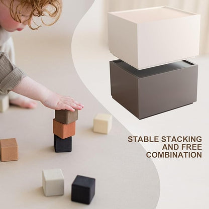 Stackable Storage Drawers, Wooden Drawer Storage Organizer, Modern Nightstands with Wooden Drawers, Small Storage Cabinet, Modular Design, Available in 2 Sizes for Versatile Use Walnut Small
