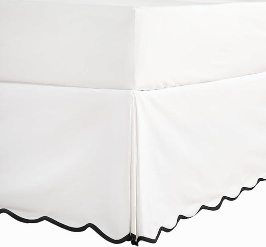 HIG Off-White Chic Full Bed Skirt - Easy Fit Scallop Edge Pleated Bedskirts, 14 Inch Drop Anti-Slip Dust Ruffle, Thick Fabric for Enhanced Privacy, Pre-Washed for Long-Lasting Use(N60022)