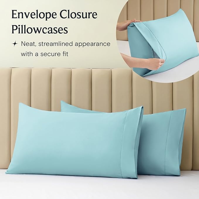 LuxClub 4 PC Full Sheet Set, Deep Pockets Wrinkle Free Cooling Bed Sheets Hotel Bedding for Women, Men, Kids & Teens, Includes 1 Fitted Sheet, 1 Flat Sheet and 2 Pillowcases-Aqua