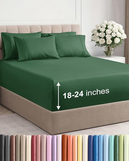 Extra Deep Full Sheet Set - 6 Piece Breathable and Cooling Sheets - Hotel Luxury Bed Sheets Set - Easy Fit - Soft, Wrinkle Free and Comfy Sheets Set - Emerald Green Sheet Set with Extra Deep Pockets