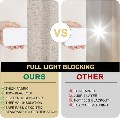 PrinceDeco Blackout Curtains 108 Inches Long 2 Panels Set for Bedroom Noise Reducing Window Treatment Drapes for Nursery Living Room Grommet Full Blackout Curtains with White Liner,Cobblestone