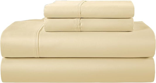 100% Egyptian Cotton California King Sheets Deep Pockets Fits Upto 17", 400 Thread Count Soft Sateen Weave Breathable Bed Sheets, Naturally Cooling Sheet & Pillowcase Sets, Cal King Sheet Set- Ivory