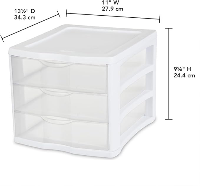 Sterilite 4-Pack 3 Drawer Unit, Plastic Desktop Organizer with Clear Drawers, White Frame - Stackable Multi-Purpose Storage for Office Supplies, Craft Rooms, Classrooms and Home Organization