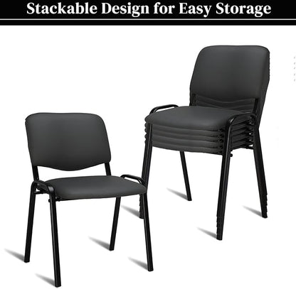VINGLI Grey Waiting Room Chairs, 5-Pack PU Church Chairs Conference Stackable Office Guest & Reception Stacking for Meeting, Lobby, Simple&Space-Saving Pu-grey
