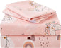 JSD Pink Unicorn Kids Sheet Set Full Size, 4 Piece Girls Rainbow Printed Microfiber Bed Sheets Deep Pocket