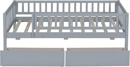 Bellemave Twin Bed Frames with Rails for Kids, Twin daybed Frame with Drawers for Boys/Girls/Adults，Gray
