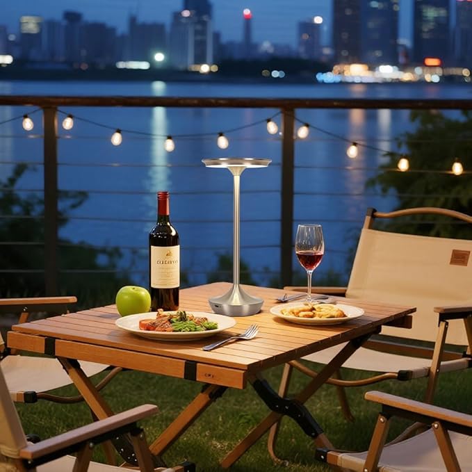 2 Pack LED Rechargeable Cordless Table Lamps,Portable Outdoor 6000 mAh Battery Operated Table Light Touch Control 3 Color Dimmable Waterproof for Patio/Cofee/Restaurant/Camping/Dining/ Bedroom-Silver