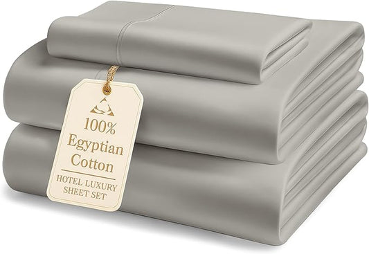 LANE LINEN 100% Egyptian Cotton Twin Sheets Set - 1000 Thread Count, Sustainably Produced Luxury Hotel Like Thick Twin Sheets, Naturally Temperature Regulating Machine Washable - Silver