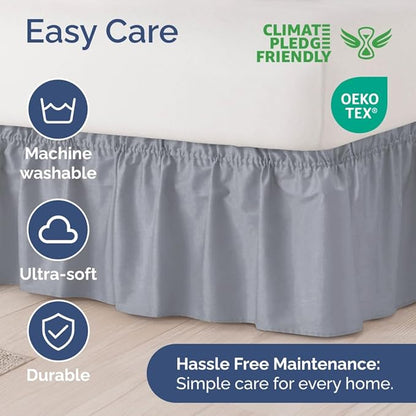 Wrap Around Dust Ruffle Bed Skirt - Steel Blue - for Full Size Beds w/ 12 Inch Drop - Easy Fit Elastic Strap - Adjustable Pleated Bedskirt w/Brushed Fabric - Wrinkle Free, Women, Men, Kids & Teens