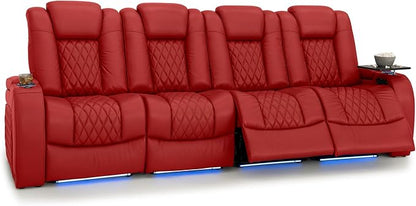 Seatcraft Diamante Zero-Gravity CoolZero Italian Leather Home Theater Seating, Power Headrest, Power Recline, Row of 4 Sofa, Red