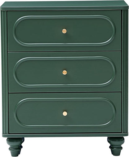 3 Drawer Fluted Dresser for Bedroom Set of 2, Mid Century Modern Chest of Drawers, Wood Storage Small Dresser Organizer for Bedroom Living Room Hallway Closet, Green