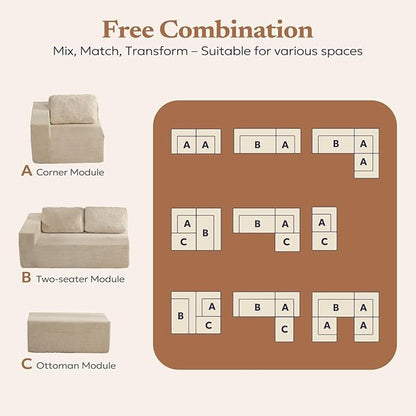 40" Modular Upholstered Foam Couch, Upholstered Floor Sofa Couch with Pillow, Single Sofa for Bedroom Living Room, No Assembly Required (Corduroy Fabric, Beige)