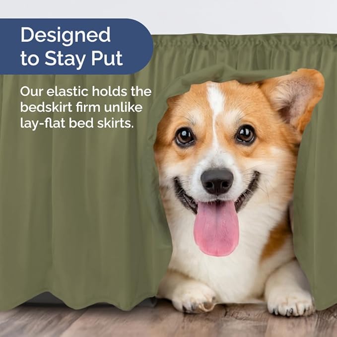 Wrap Around Dust Ruffle Bed Skirt - Sage Green - for Queen Size Beds with 21 Inch Drop - Elastic Strap - Adjustable Pleated Bedskirt with Brushed Fabric and Wrinkle Free - For Women, Men, Kids & Teens