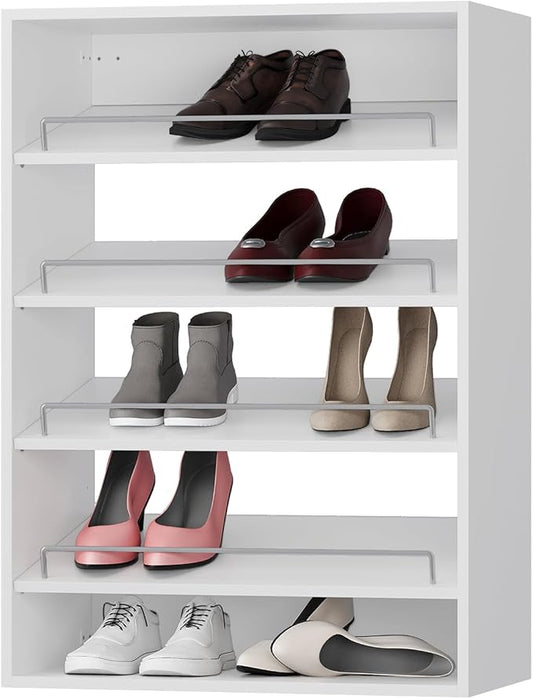 Shoe Shelf Short Tower Closet Unit, Modular Closet System, Wood Closet System Organizer with Storage for Walk In Closets, Clothing Rack for Hanging Clothes, Bedroom, White, 19.5"W