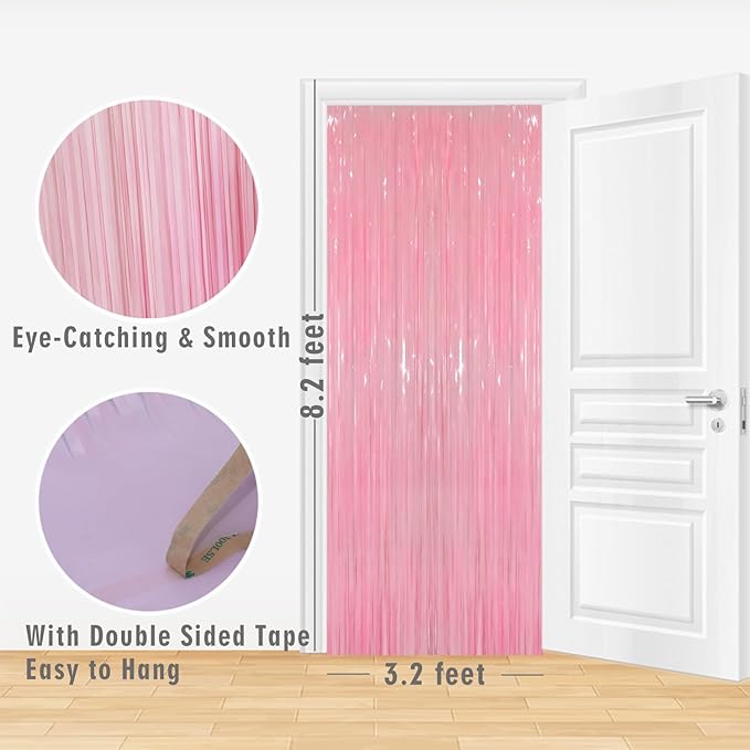 GOER 3.2 ft x 8.2 ft Foil Fringe Curtains Party Photo Backdrop Party Streamers for Birthday,Graduation,New Year Eve Decorations Wedding Decor(1 Pack,Candy Pink)