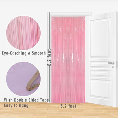GOER 6.4 ft x 8.2 ft Foil Fringe Curtains Party Photo Backdrop Party Streamers for Birthday,Graduation,New Year Eve Decorations Wedding Decor(2 Packs,Candy Pink)