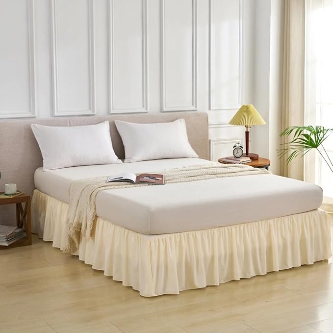 Bed Skirt Queen Size Ruffled Bed Skirt with Split Corners, Queen Bed Skirts 12 Inch Drop, Queen Size Bed Skirting with Platform, 12'' Queen, Beige
