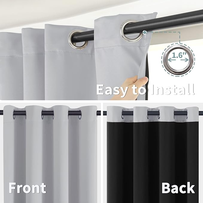 BGment Thermal Insulated 100% Blackout Curtains for Bedroom with Black Liner, Double Layer Full Room Darkening Noise Reducing Grommet Curtain (55 x 96 Inch, Light Grey, 2 Panels)