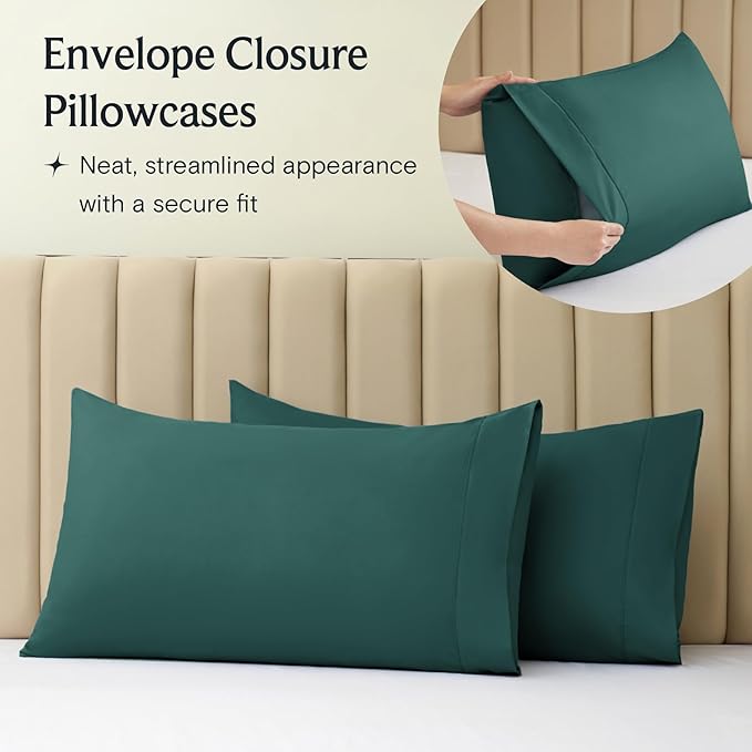 LuxClub 3 PC Twin Sheet Set, Deep Pockets Wrinkle Free Cooling Bed Sheets Hotel Bedding for Women, Men, Kids & Teens, Includes 1 Fitted Sheet, 1 Flat Sheet and 1 Pillowcase-Silky Soft Emerald