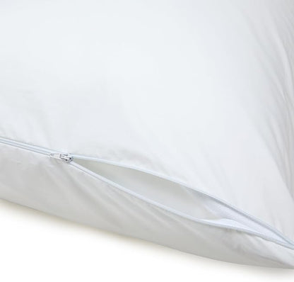 Amazon Basics Down Alternative Bed Pillows and Pillow Protector Case 2-Piece Set, Medium Density, Standard - Pack of 2, White, 26"L x 20"W