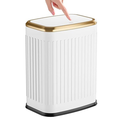 TIPGO Bathroom Trash Can with Lid, 2.1 Gallon / 8 Liter Small Garbage Can, Press Top Bin, Stainless Steel Wastebasket with Pop-Up Lid for Bedroom, Living Room, Office (White)